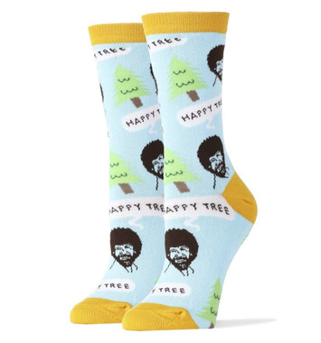 Oooh Yeah! Women's Bob Ross Cotton Crew Socks (Happy Tree Blue)