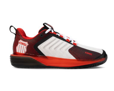 K-Swiss Men's Ultrashot 3 Tennis Shoe (Bright White/Stretch Limo/High Risk Red)